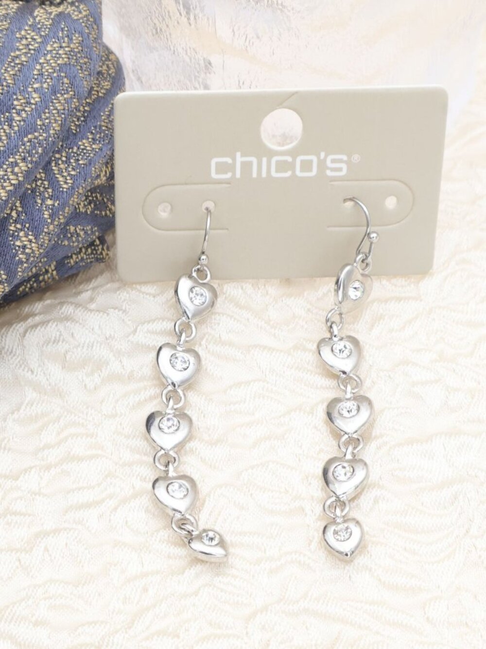 Chico's Sparkling Heart Crystal Dangle Earrings - Picture 1 of 2